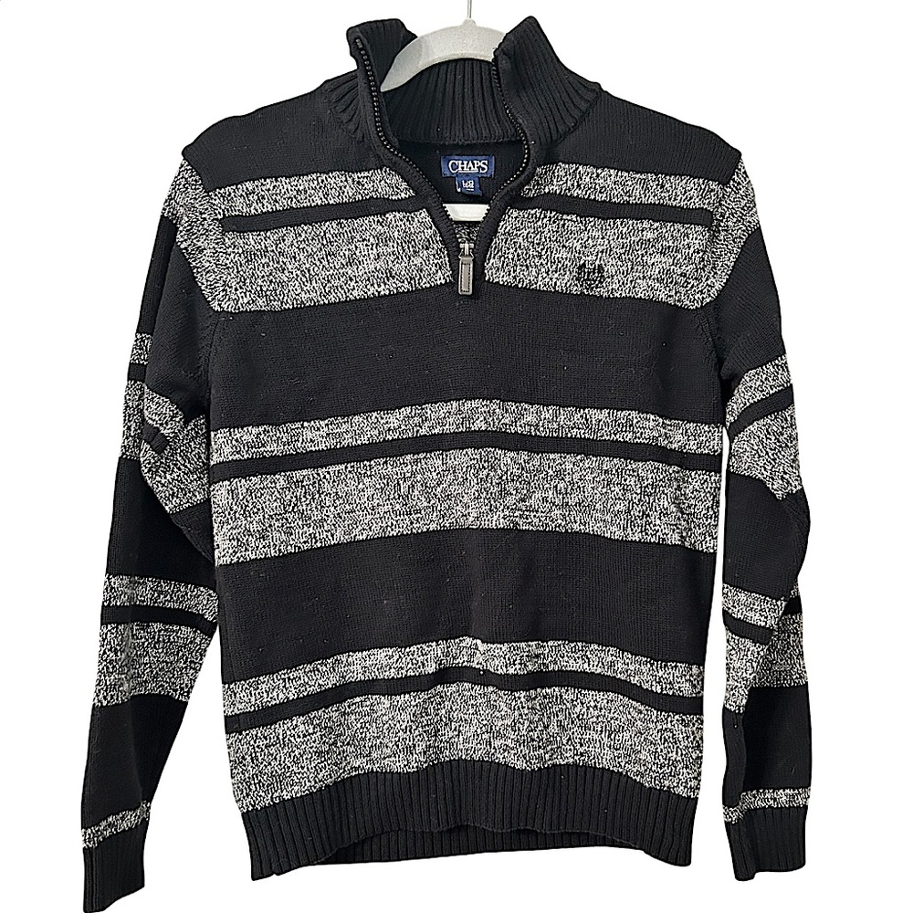 Chaps Quarter Zip Sweater Black & Grey Pullover Boys Size Large 14-16